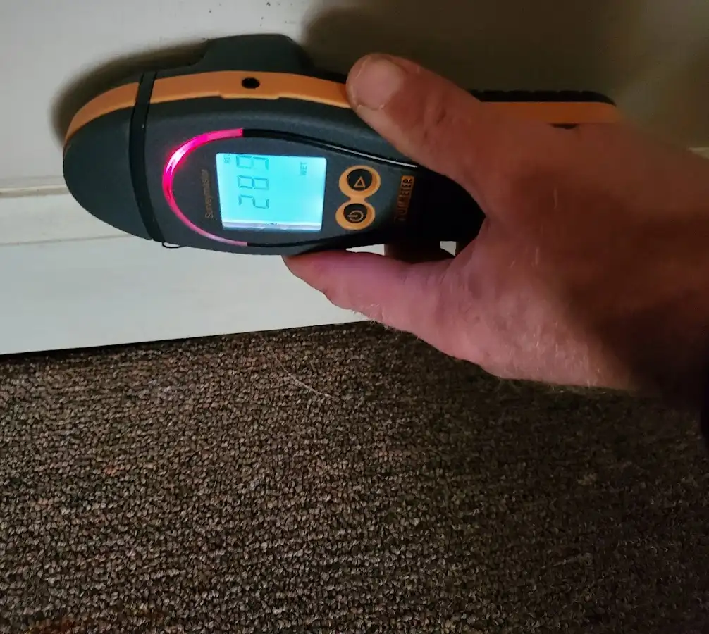 Moisture detection at baseboard during Storm Damage Restoration in Genoa